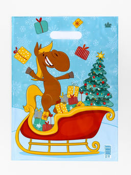 Цена за 50 шт. Пакет подарочный новогодний «Веселье», полиэтиленовый с вырубной ручкой, 40×31 см, 30 мкм