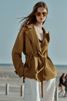 CHAQUETA TRENCH CON LINO CINTUR?N / Aceite - Zara фото 3