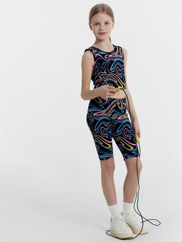 Шорты для девочек черные с принтом линии