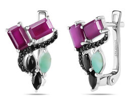 Серьги, изумруд берилл , рубин корунд , сапфир корунд , шпинель, Бернарда