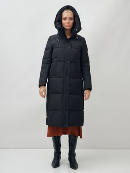 Пальто утепленное стеганное зимнее с капюшоном женское черного цвета 9601Ch - Holdluck фото 7