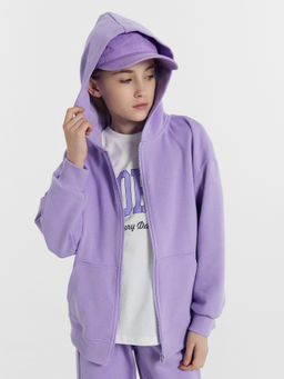 Комплект для девочек (толстовка, брюки, футболка) фиолетовый с печатью - Mark formelle фото 2