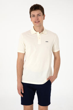 Erkek Regular Fit Polo Yaka Krem Basic Ti__rt