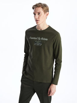 Bisiklet Yaka Uzun Kollu Bask?l? Erkek Ti??rt