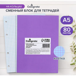 Сменный блок д/тетр на кольцах А5 80л кл Calligrata офсет №1 60 гр/м2 бел 100%  фото 4
