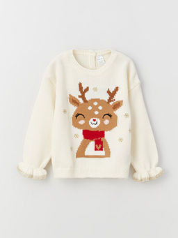 Bisiklet Yaka Uzun Kollu Desenli K?z Bebek Triko Kazak