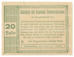 20 геллеров 1920 года Австрия  Нотгельд