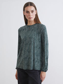 F?rf?rl? Dik Yaka Desenli Bluz