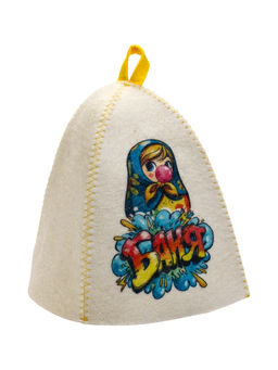 Шапка для бани с принтом "Матрешка баблгам", белая