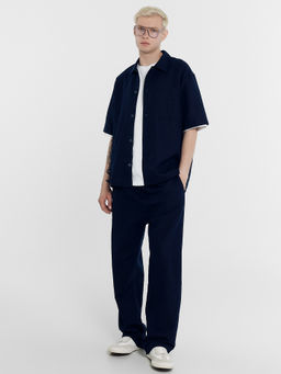 Брюки мужские темно-синие из хлопка и льна т.синий 181259-1