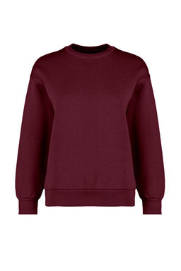Bordo Kal?n Ici Polarl? Regular/Normal Kal?p Bisiklet Yaka Basic Orme Sweatshirt TWOAW24SW00101