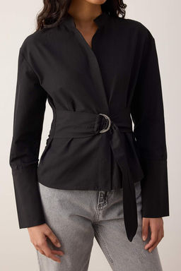 Siyah Kusakl? Onu C?tc?tl? Ayarlanabilir Gomlek TWOAW26GO00067