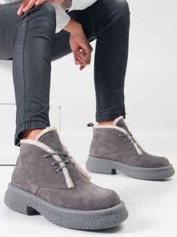 Ботинки 308.агата gr. серый замок замша / Шерсть