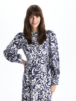 Hakim Yaka Desenli Uzun Kollu Elbise