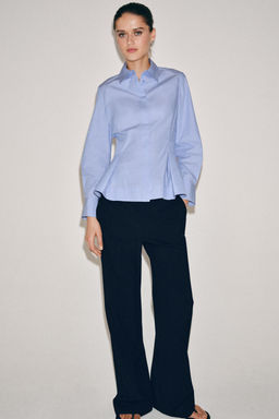 CAMISA POPEL?N PEPLUM ZW COLLECTION / Azul vigor?