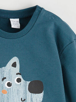 Uzun Kollu Bask?l? Erkek Bebek Sweatshirt ve Pantolon Tak?m 2li