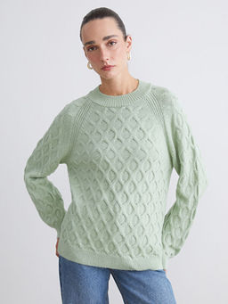 Bisiklet Yaka Kendinden Desenli Kad?n Triko Kazak