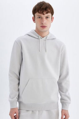 Regular Fit Kapusonlu Kanguru Cepli Ici Yumusak Tuylu Basic Duz Sweatshirt