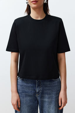 Siyah %100 Kal?n Pamuklu Vatkal? Crop Orme T-Shirt TWOSS24TS00122 - Trendyolmilla фото 5