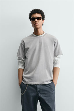 CAMISETA BOXY FIT LAVADA / Gris claro - Zara фото 2