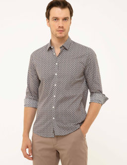 Темно-бордово-красная приталенная рубашка с длинным рукавом - Cacharel фото 7