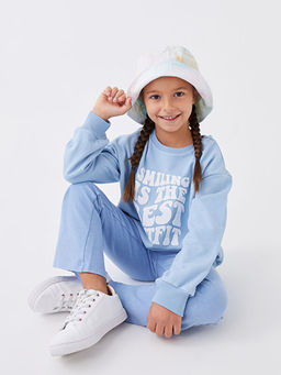 Bisiklet Yaka Bask?l? Uzun Kollu K?z ?ocuk Sweatshirt