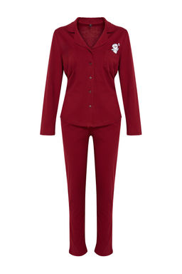 Trendyolmilla Bordo %100 Pamuklu Penguen Bask?l? Orme Pijama Tak?m? THMAW23PT00151