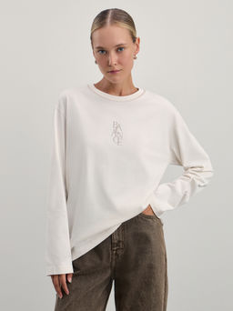 Базовый лонгслив из хлопка с принтом / Zarina