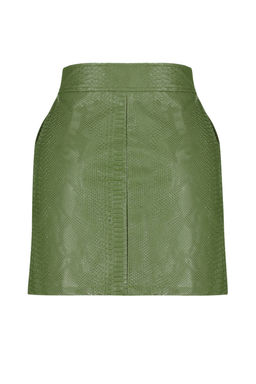 TRENDYOLMILLA Haki Premium Yuksek Kalite A-Line Suni Deri Mini Dokuma Etek TWOAW22ET0480 фото 12