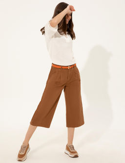 Брюки Pierre Cardin Flare Cropped табачные из канваса