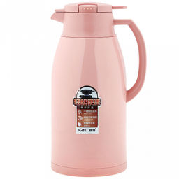 Термос-кувшин пластмассовый корпус, узкое горло Пастель д13,5см h29,5см, пудровый, стеклянная колба 1,6л, кнопка-клапан (Китай) - Домашняя мода фото 2