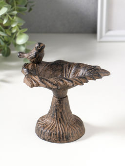 Сувенир чугун подставка, кормушка для птиц "Птичка на листе" 12х10х13 см