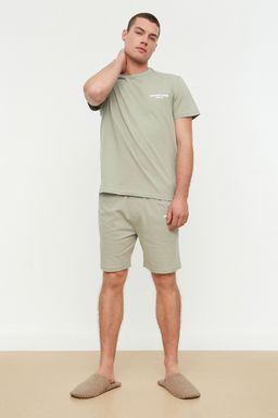TRENDYOL MAN Mint Regular Fit Bask?l? Sortlu Pijama Tak?m? TMNSS22PT0060 - Trendyolmilla фото 2