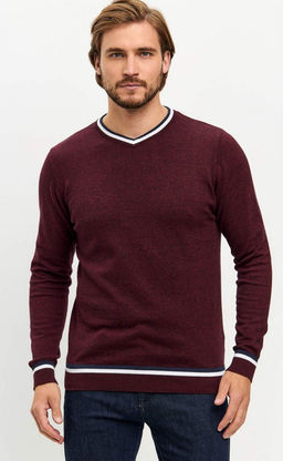 Пуловер однотонный мужской с V-образной горловиной F021-15-0046 bordo melange - Fine joyce фото 9