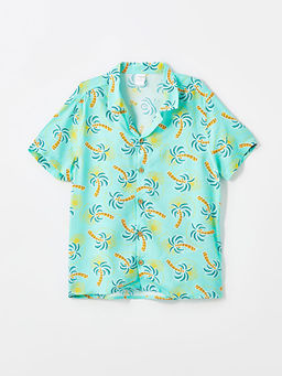 Resort Yaka K?sa Kollu Bask?l? Erkek Bebek G?mlek