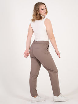 Брюки больших размеров с отворотом женские из хлопка - Almond фото 3