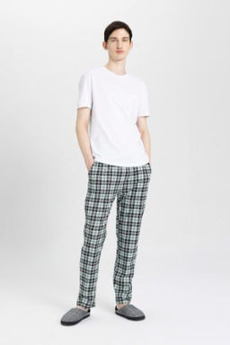 Regular Fit Pijama Tak?m? Bisiklet Yaka K?sa Kollu Ust Kareli Alt