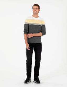 A__k Gri Melanj Slim Fit Bisiklet Yaka Triko Kazak