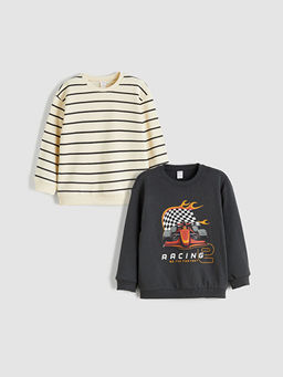 Bisiklet Yaka Erkek ?ocuk Kal?n Sweatshirt 2li