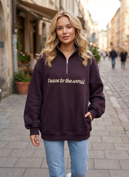 K13554 Толстовка с вышивкой OVER SIZE хлопок СЛИВОВЫЙ