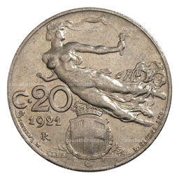 Монета 20 чентезимо 1921 года Италия