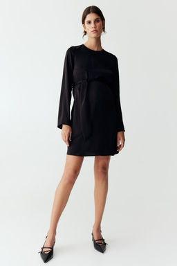 MAMA Vestido de saten con cinturon de anudar