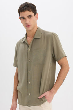 Relax Fit Polo Yaka Keten G_r_n_ml_ Yazl_k K_sa Kollu G_mlek - Defacto фото 3