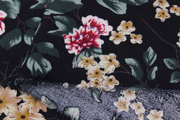 Штапель Цветочный фокстрот цв.чернильно-черный, ш.1.44м, вискоза-100%, 90гр/м.кв - Купава фото 5