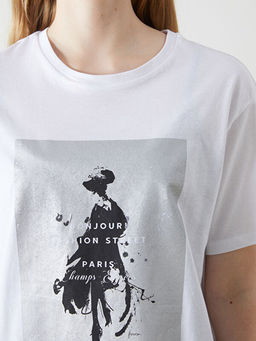 Bisiklet Yaka Paris Bask?l? Kad?n Ti??rt