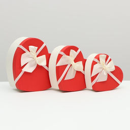 Набор подарочных коробок сердце 3 в 1, Белый бант, 22?20?9; 19?17?7.5; 16?13.5?6 см