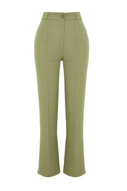 Yesil Straight/Duz Kesim Yuksek Bel Nervur Dikisli Dokuma Pantolon TWOSS21PL0093