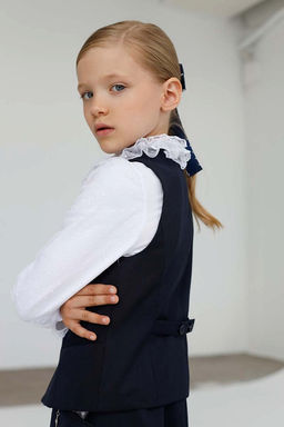 Синий школьный жилет для девочки Mooriposh, модель 1101/3  фото 4