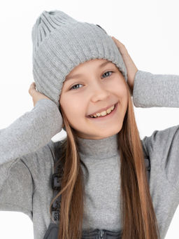 Шапка вязаная детская светло-серый меланж Ш-120 (56-58)