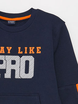 Bisiklet Yaka Bask?l? Uzun Kollu Erkek ?ocuk Sweatshirt ve E?ofman Alt? - Waikiki фото 3